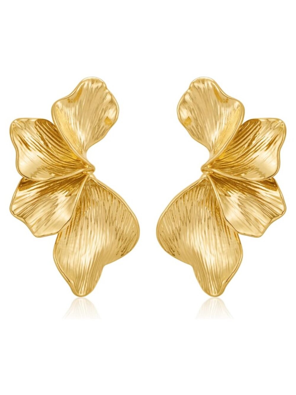 Gold Plated Statement Earrings Flower Leaf Dangle Hypoallergenic Women